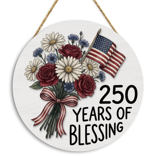 250 Anniversary Wreath Door Sign Patriotic Wreath Door 4th of July Independence Wooden Wall Decor Hanging Sign for Home Porch Outdoor Indoor Decor 10 x 10 inch