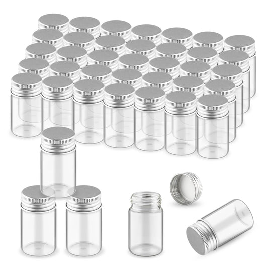 Wresty 40 Pack 20ml/0.68oz Glass Vials With Aluminum Screw Caps Empty Sample Bottles Container Small Glass Jars For DIY Cosmetics Art Craft Decor Jewelry Storage 30mmx50mm