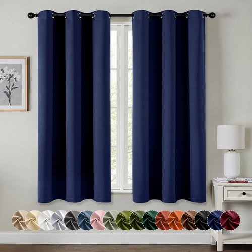 MIULEE Navy Blue Blackout Curtains - Thermal Insulated Room Darkening Drapes | 63 Inch Long, 2 Panels