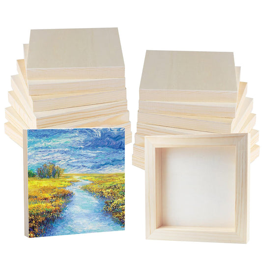 Voittozege 16 Pack Unfinished Wooden Canvas Board 4 x 4 Inch Square Wood Panels, Blank Canvas Cradled Painting Panel Boards for Painting Pouring Drawing Burning and DIY Craft Projects