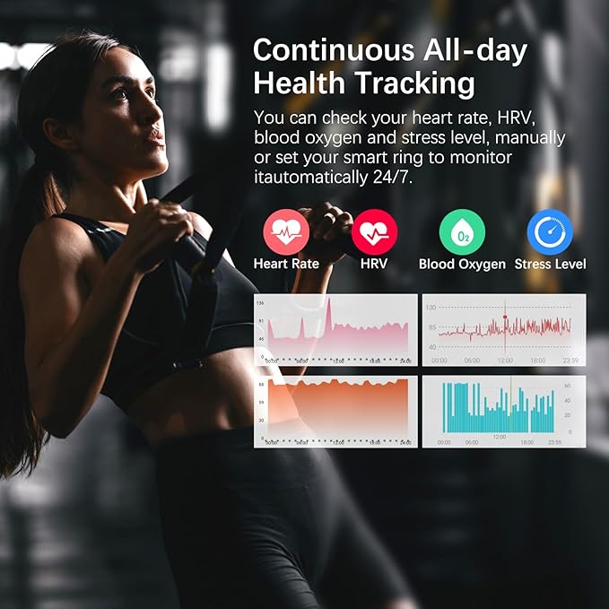 Smart Health Ring for Women Men, Fitness Tracker Ring with Heart Rate, Blood Oxygen, Sleep Tracker, Step Tracker, No Subscription Fee, IP68 Waterproof Smart Ring for iPhone & Android (Rose Gold, 13#)