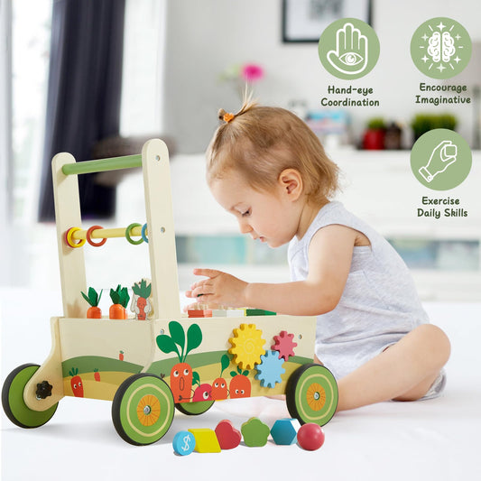 Beright 12-in-1 Wooden Baby Walker, Toddler Activity Center Toys, Wooden Baby Push and Pull Toys, Baby Push Walker, Multiple Play, Develops Motor Skills & Stimulates Creativity, Upgraded