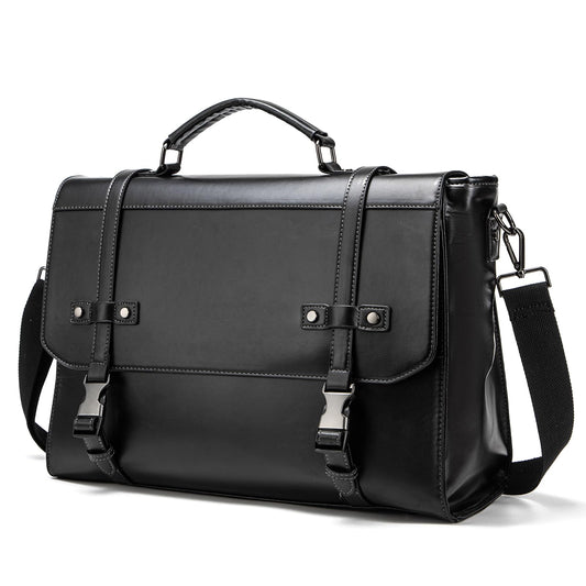 Messenger Bag For Men 17 Inch Vintage Laptop Briefcase Crossbody Shoulder Bag For Business Travel Campus Work (Black)
