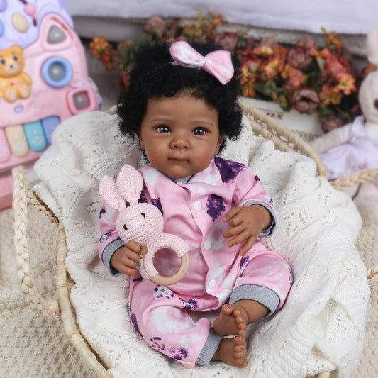 WOOROY Realistic Reborn Baby Doll Black Girl – 18 Inch African American Newborn Baby with Soft Body, Lifelike Handmade Real Life Adorable Gift with Accessories for Kids Age 3+