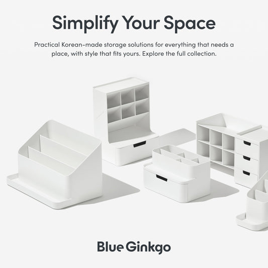 BLUE GINKGO Desk Organizer – Korean-Made Office Storage for Pens, Notes, Mail, and Supplies (White)
