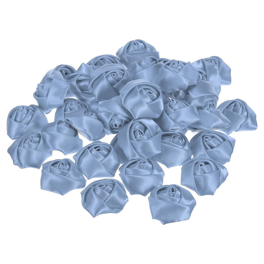 PATIKIL 1.6" Satin Ribbon Roses, 50 Pack Artificial Flowers Roses Heads Handmade Fake Flowers Fabric Flowers for Crafts Wedding Bouquet, Light Blue