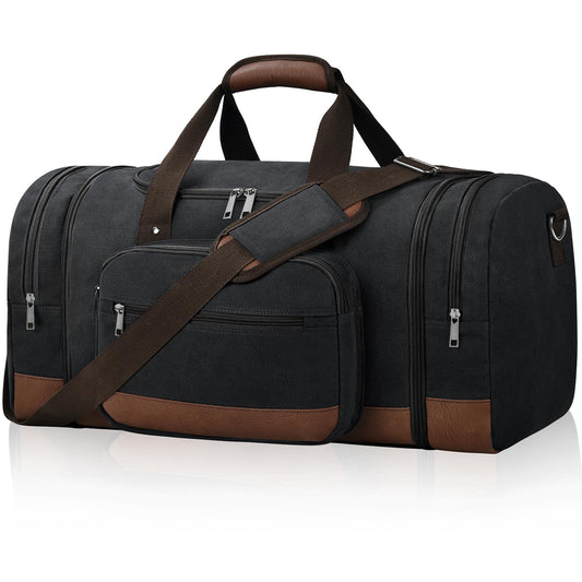 Litvyak Duffle Bag for Travel, Large 60L Canvas Travel Duffel Bags Overnight Weekend Gym Carry On Luggage Bag for Men & Women(Black)