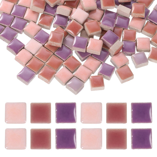 MECCANIXITY 9mm Square Mosaic Tiles, 300g Ceramic Mosaic Pieces Glazed Porcelain Tiles Bulk for Vase Flower Pots Aquarium Decor Garden Project DIY Art Craft, Purple Pink Colors