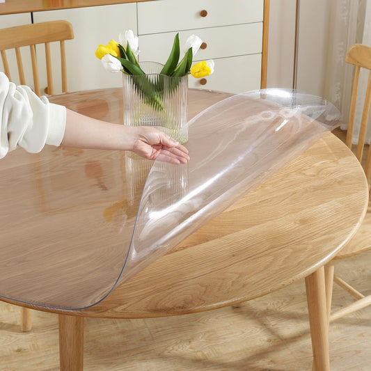 LovePads Round Clear Table Cover Protector 60 Inch, 2mm Thick Table Protector for Dining Room, Waterproof Plastic Cover PVC Vinyl Tablecloth, Circle Tabletop Protective Pad for Furnture Surface