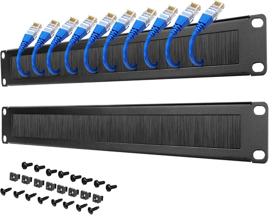 Tecmojo 1U 19 inch Cabinet,Black,2 Pack Rack Mount Cable Management Panel with Brush,Rack Brush Panel for Server Rack