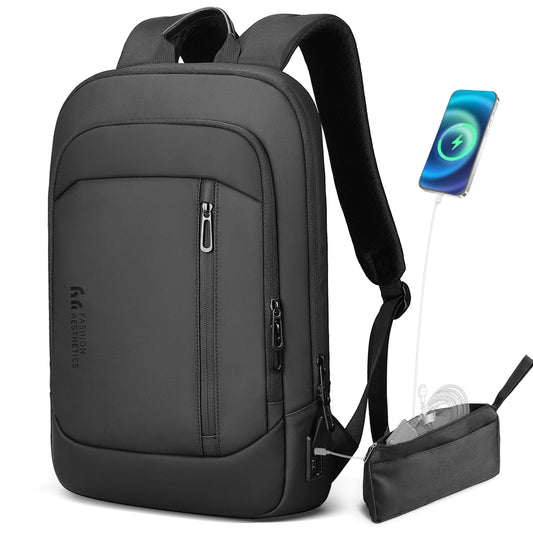 hk Ultra Slim Laptop Backpack for Men, Lightweight Business Backpack for 15.6 Inch Laptop with USB Charging Port, Anti-Theft Water Resistant Computer Bag for Work Travel Office, Black