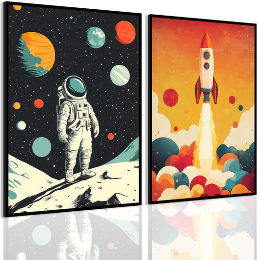 2 PCS Astronaut Wall Art Children'S Astronaut Canvas Pictures Kids Spaceman Posters Printing Artwork Rocket Paintings Wall Decor for Teen Boys Room Living Room Bedroom Decoration 8X10 In Poster