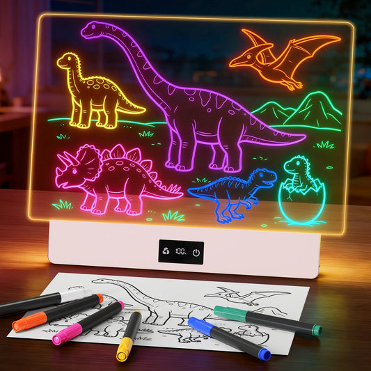 LED Drawing Board, 16" Rechargeable Light Up Drawing Pad with 2000mAh Rechargeable Battery, Multi-Functional LED Display Board for Drawing/Message/Night Light, Creative Gift Art Kit, Pink