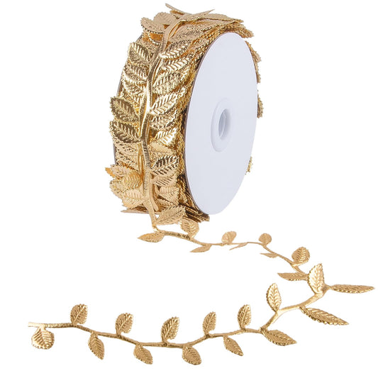 IHKFILAN 21.9Yards Gold Leaf Ribbon,Artificial Leaf Ribbon,Gold Leaf Trim for DIY Craft Garland Wrapping,Baby Shower Party,Wedding,Cake,Garland Hair & Home Decorations(Golden)