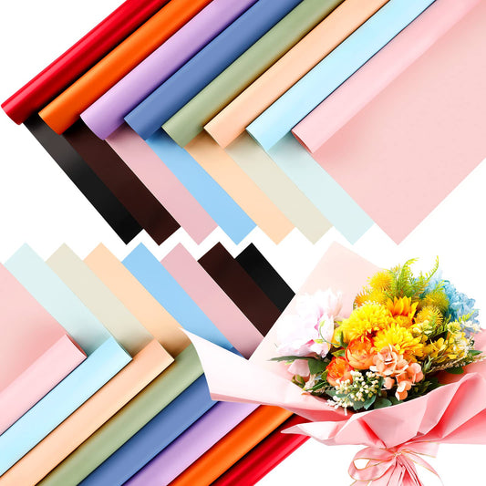 Outus 160 Sheet Double Color Flower Wrapping Paper Thick Waterproof Florist Bouquet Wrapping Paper Bulk for DIY Crafts Gift Packaging Bouquet 23 x 23 In, 8 Types (Retro,Solid Color)