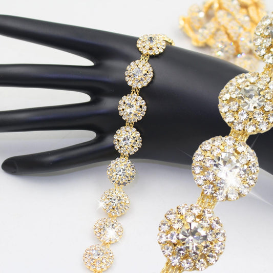 PEARLY JUN 1 Yard Rhinestone Trim Chain Gold Applique Stringing Ribbon DIY Jewelry Wedding Party Bracelets Craft Bridal Bouquets Embellishment Accessories