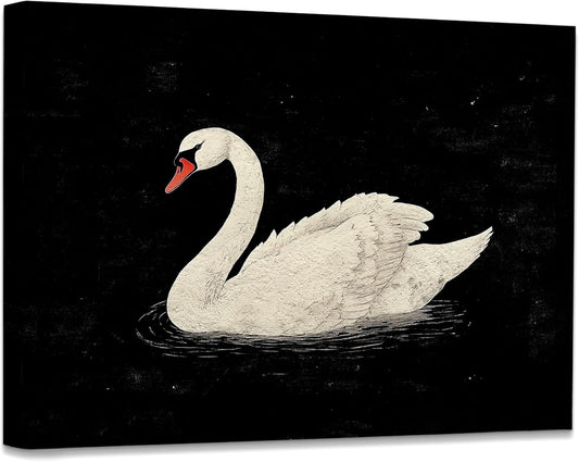 WODMIS Vintage Swan Wall Art - Elegant Framed Canvas Decor for Home | 11x14 Dark Antique Design