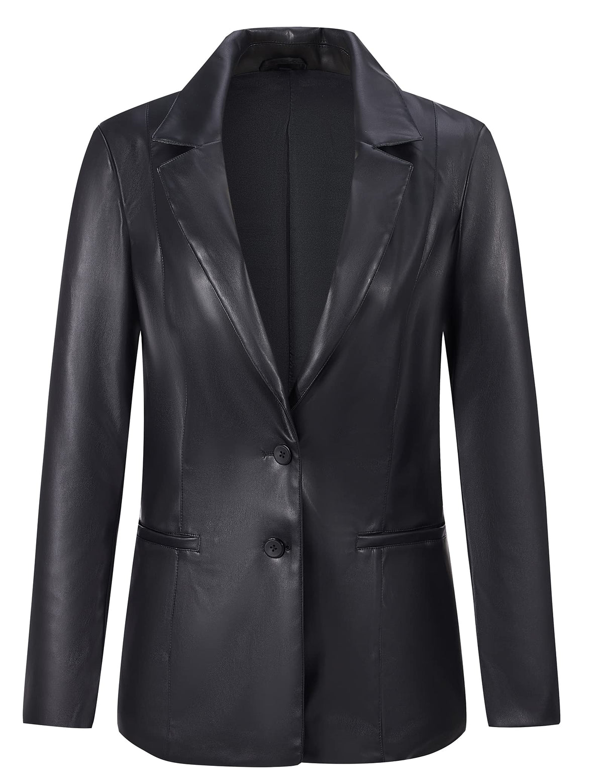 RISISSIDA Women Faux Leather Blazer Jacket,Soft PLeather PU Coat,Black,S