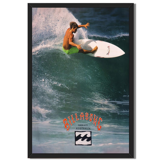 Black Framed Vintage Surfing Poster 1970s Classic Surf Wall Art Wave Surfboard Rider Coastal Canvas Print Retro Ocean Sports Picture Australia Beach Painting for Surfer Home Bedroom Decor 8x12inch