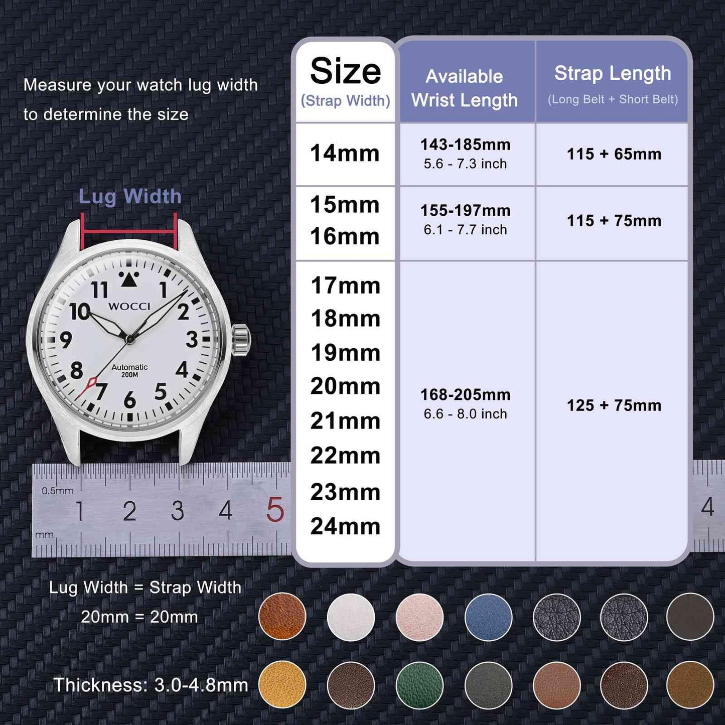 WOCCI 20mm Vintage Leather Watch Band for Men and Women, Gold Buckle (Gold Brown)