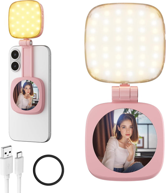 cocobeen 5 Magnetic Selfie Light for Phone: Led Mode with Mirror Compatible for iPhone & Android - Rechargeable
