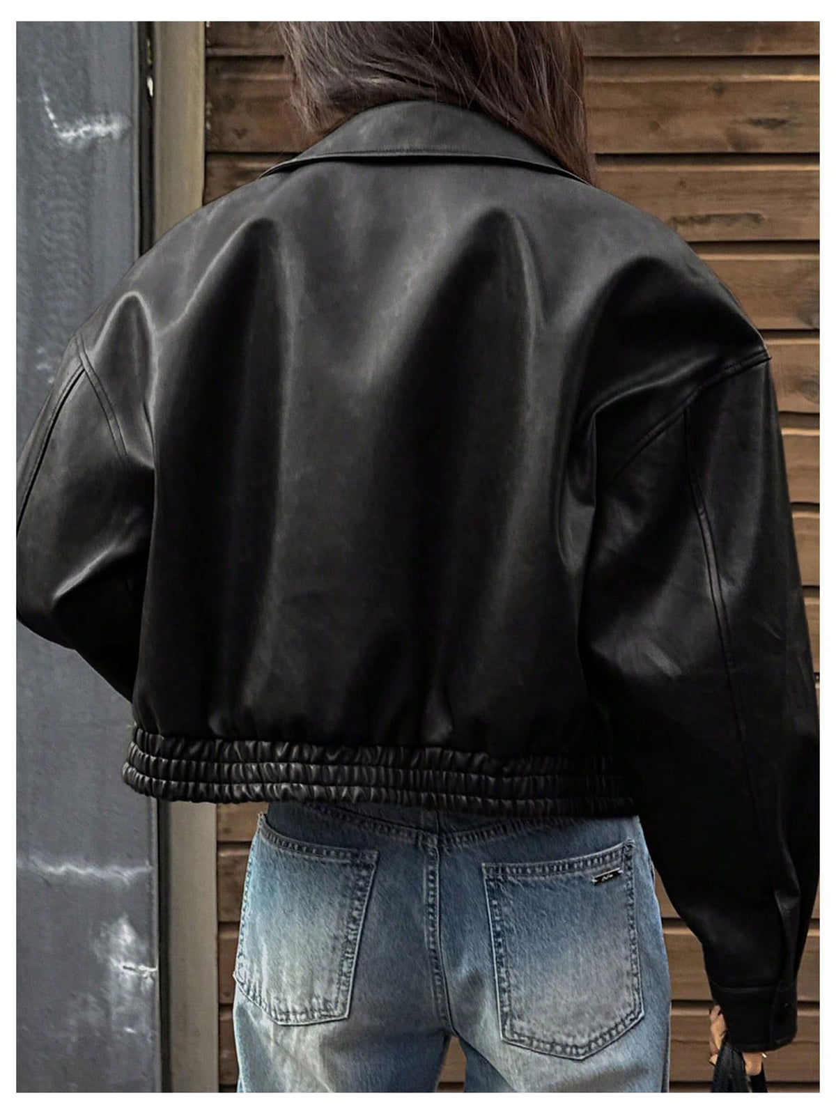 Milumia Women's Faux Leather Zip Up Jacket Vintage Collared Long Sleeve Motorcycle Jackets Black Medium