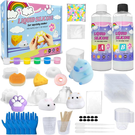 DIY Soft Craft Making Kit with 18oz 1:1 Two-Part Gel & Animal, Dessert Molds, Slow Rising Squeeze Craft Set for Stress Relief, All-in-One Craft Materials for Beginners, Creative Gift for Graduation