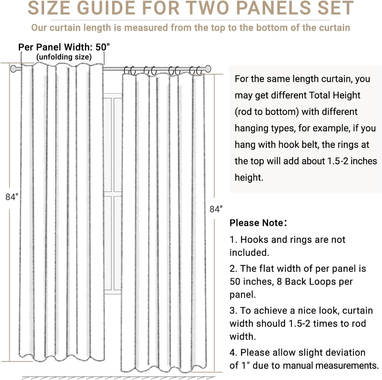 Skiennix 100% Blackout Linen Curtains - Thermal Insulated Drapes for Bedroom | 2 Panels Set, 50" W x 84" L, Stone Blue