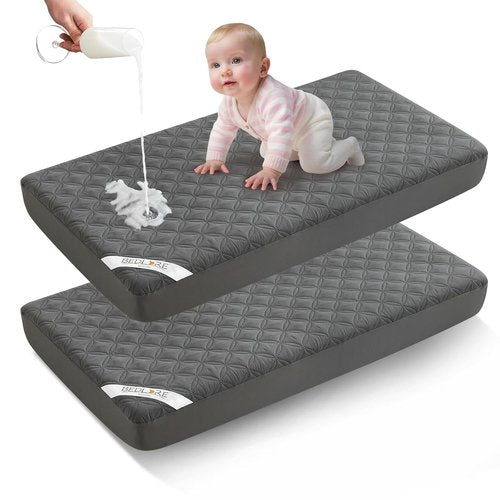 BEDLORE Waterproof Mattress Protector - Soft Gray Crib Pad | Noiseless & Machine Washable, 2 Pack (52''x28'')