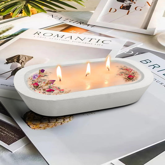Royxen 4 Pack Dough Bowl for Candle 9.5 x 5.5 Inch, Wooden Dough Bowls Paulownia, Rustic Bowl Vintage, Dough Bowl Decor for Candle, White