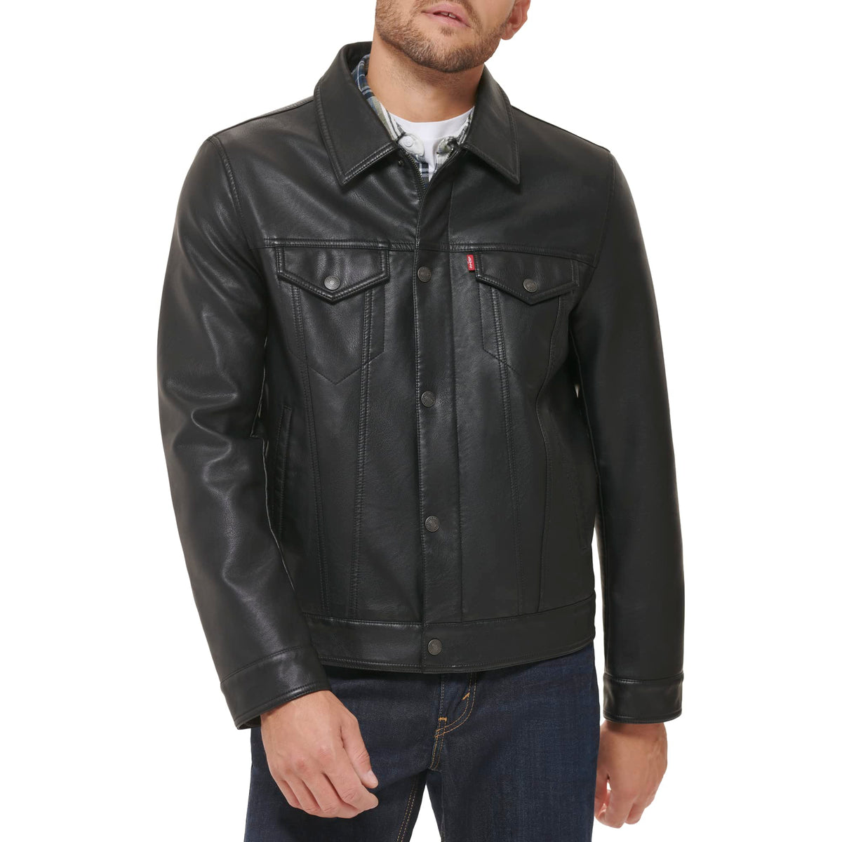 Levi's Men's Faux Leather Classic Trucker Jacket, New Black, XX-Large Tall
