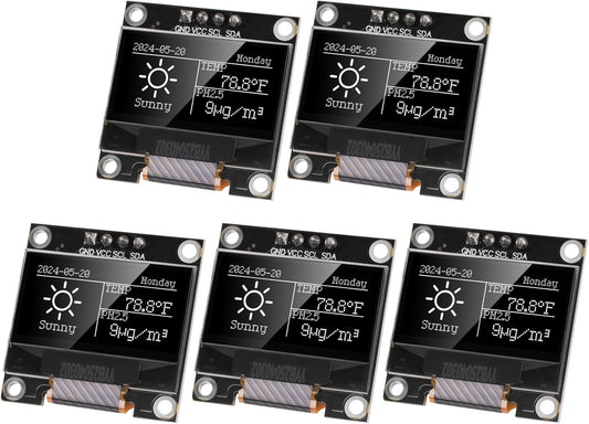YELUFT 5pcs 0.96 Inch I2C 12864 128x64 SSD1306 Pi/ESP32 Pre-Soldered IIC OLED Display Module Pixel Driver Self-Luminous