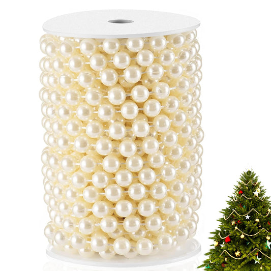 XINHUIDALSQ Craft String of Pearls 10 MM Faux Pearl Beaded, 33 Feet Ivory Garland Bead String for Christmas Tree Decorations, Wedding Party Decoration(Ivory, 10mm/10M)