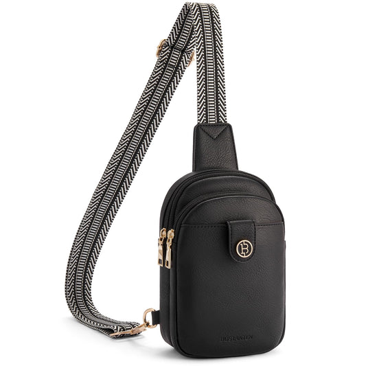 BOSTANTEN Small Sling Bag Crossbody Bags for Women Trendy Crossbody Purse Leather Chest Bag, Deep Black