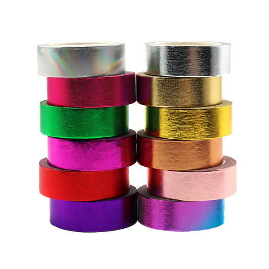 Mogoostry 12 Rolls Solid Foil Washi Tape Decorative Metallic Foil Tape 15mm x 10 Meters Self Adhesive Aesthetic Masking Tape for DIY Art Crafts Journals Scrapbooks Decor Projects