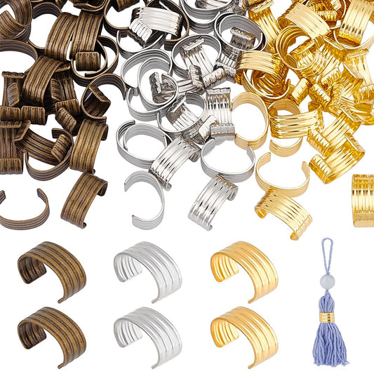 PH PandaHall 120Pcs 3 Colors Leather Rope Clips 8.5mm Cylindrical Crimp Beads End Caps Fastener Opening Crimping Cord Clamp for DIY Craft Jute Leather Bracelet Necklace Macrame Tassel