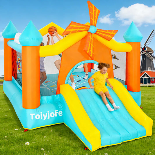 Bounce House for Big Kids 5-10, 12.5FT Windmill Inflatable Bouncy Castle with Slide & Games, Outdoor Backyard Birthday Party Jumper with Blower, Fits 4 Kids