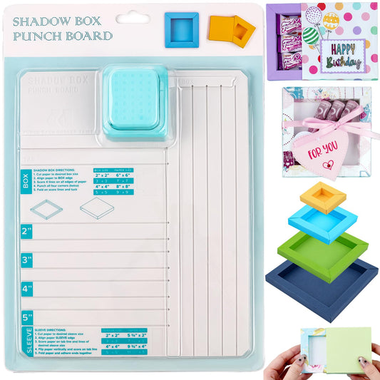 Shadow Box Punch Board, Punch Boards for Crafting, 2", 3", 4", and 5" Shadow Box Making Scoring Board with Scoring Tool for DIY Making ShadowBoxes and Sleeves, Scrapbooking Family Photo Making Gifting