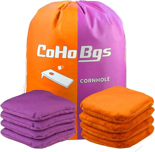 CoHoBgs Corn Hole Bags Set 8, Professional Cornhole Bags Dual-Sided Slick & Stick Resin Filled Suede and Duck Canvas Bean Bag for Cornhole Game Includes Carry Case