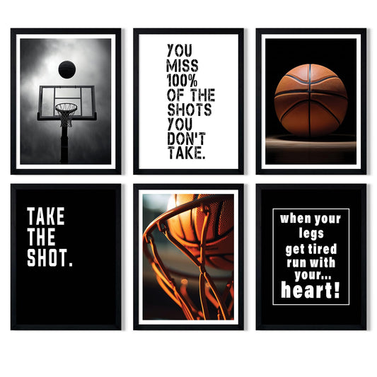 Basketball Wall Art Sports Canvas Poster Boys Room Wall Decor Inspirational Basketball Prints Motivational Quote Pictures Teen Sports Painting Black White Artwork for Kids Bedroom 8x10 Inch Unframed
