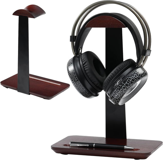 Vruelia Headset Walnut Wood Headphone Stand with Pen Holder - Desktop Wooden Headphone Stand, Solid Wood Holder