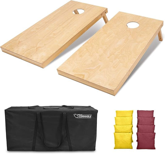 GoSports Regulation Size Wooden Cornhole Set with Natural Wood Finish - Includes Carrying Case