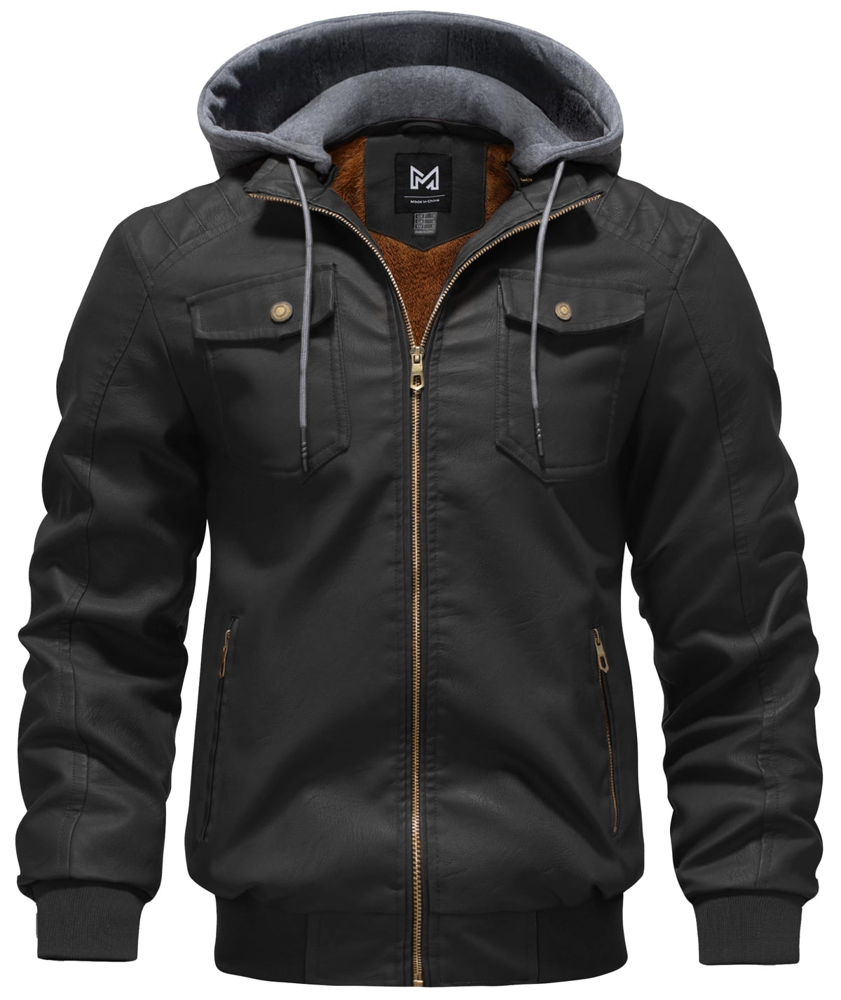 GGleaf Men's Faux Leather Jacket Waterproof Motorcycle Bomber Jacket Vintage PU Moto Biker Coat Black Medium