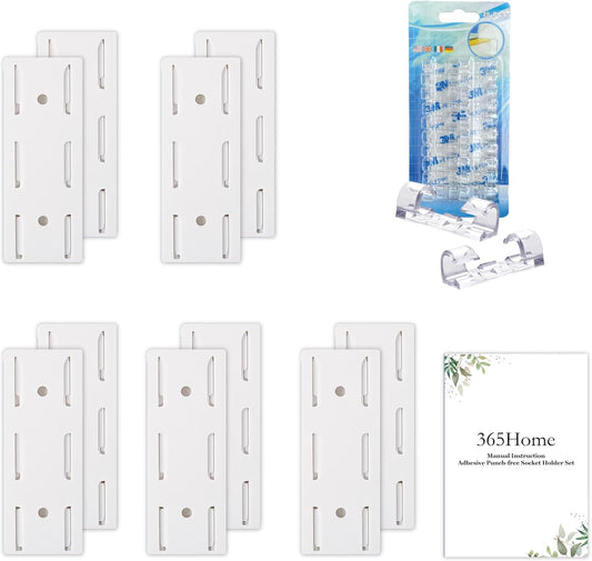 365Home 10-Pack 20 Adhesive Punch-Free Socket Holder, Self Adhesive Desktop Socket Fixer, Power Strip Holder Wall Mount