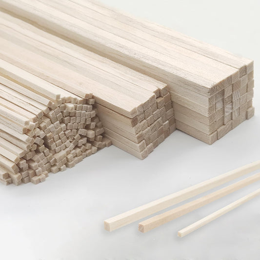 Barsha Space 222Pcs Balsa Wood Sticks,Wood Strips Balsa Square Wooden Dowels Hardwood Unfinished Wood Sticks for Crafts DIY Projects Models Making Supplies (1/8in+3/16in+1/4in 222pcs)