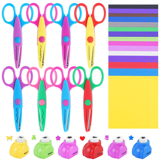 UCEC 42 Pack Craft Scissors Decorative Edge, Hole Punch Shapes Craft, Cardstock Paper for DIY Art, Crafts, Scrapbook, Card Making, School Supplies