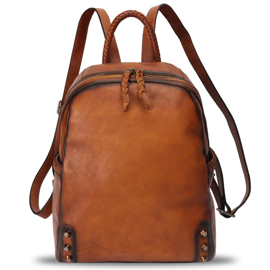 Genuine Leather Backpack Purse for Women Vintage Rucksack Casual Back Bag Handmade Cowhide Western Daypack (Brown)