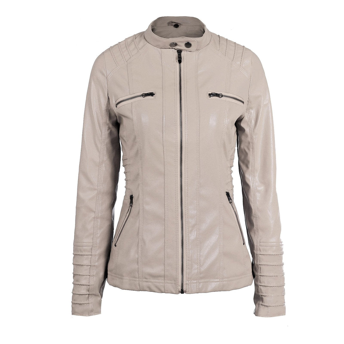 Springrain Women's Faux Leather Jacket Moto Biker Coat with Detachable Hood Motorcycle Jacket (Large, Apricot)