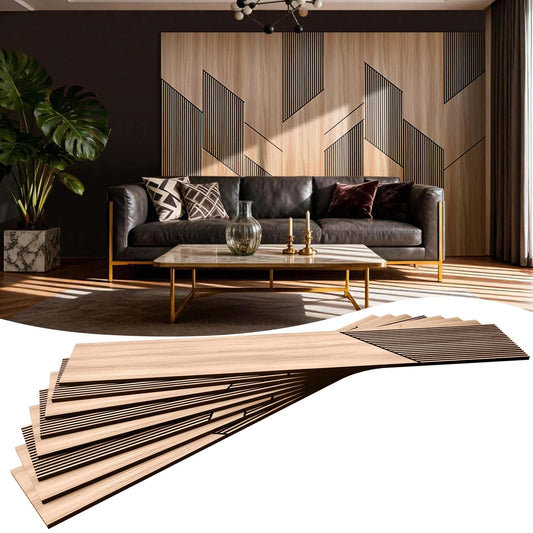 SSHENGYA 8-Pack Teak Wood Grain 3D Wall Panels with Adhesive, Peel and Stick PVC Wall Tiles for Accent Wall, Covers 92.6 Sq Ft for Luxury Living Room & Bedroom Decor