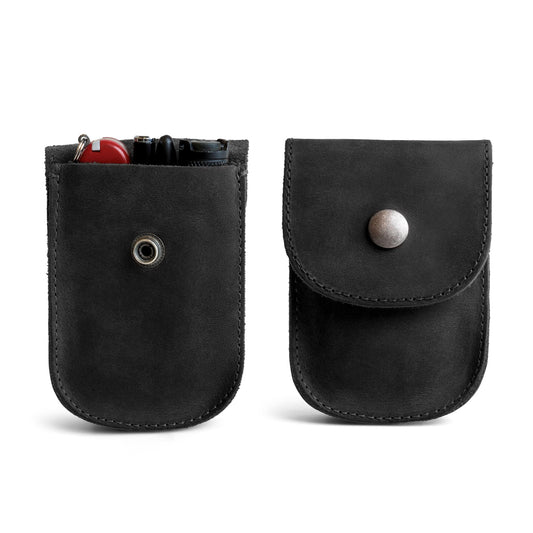 Hide & Drink, Full Grain Leather Holster Pouch, Durable EDC Waist Bag for Coins, Pocket Wallet, Headphones, Personal Items, Conveniently Attaches to Belt, Snap Closure, Handmade, Charcoal Black